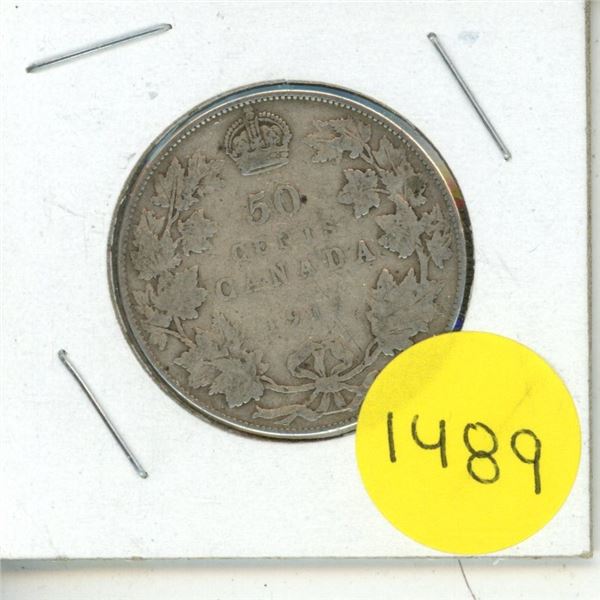 1919 Canada Silver 50 Cents Coin.