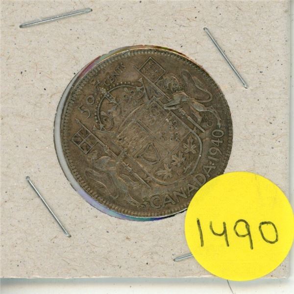 1940 Canada Silver 50 Cents Coin.