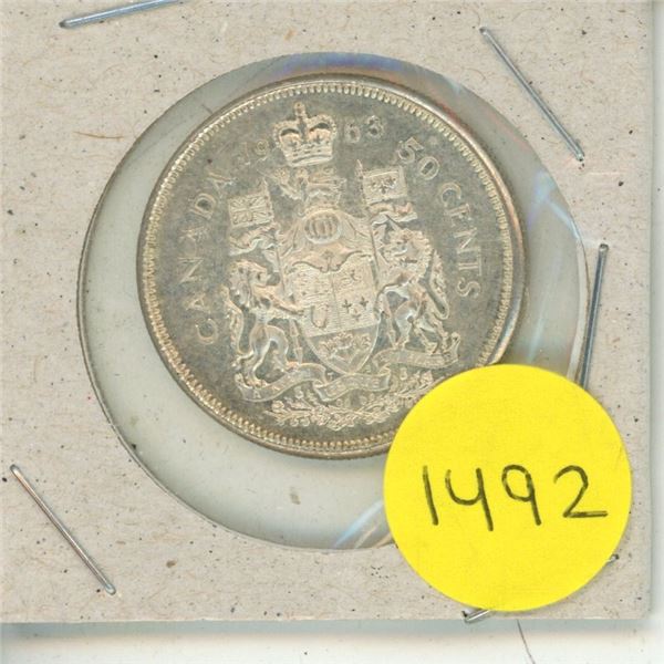 1963 Canada Silver 50 Cents Coin.