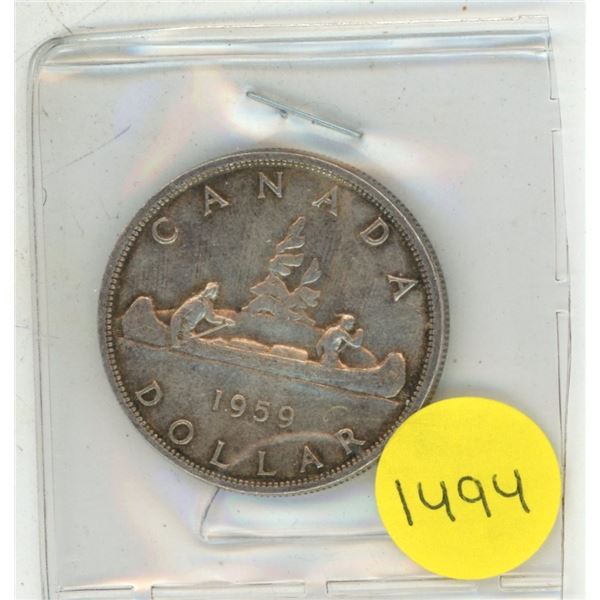 1959 Canada Silver One Dollar Coin.