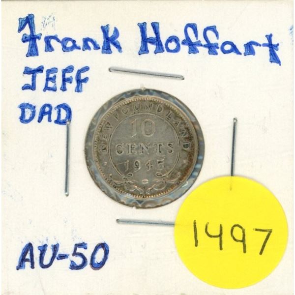 1945 New Foundland 10 Cents Coin.