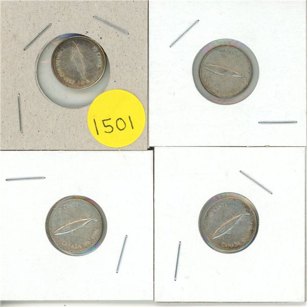(4) 1967 Canada Silver 10 Cents Coin.