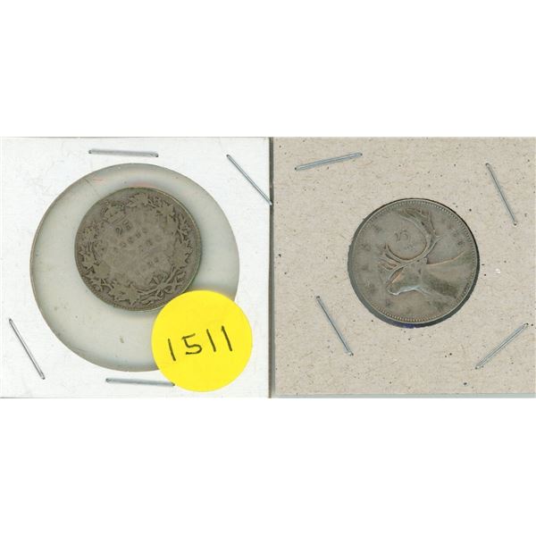 1935 and 1950 Canada Silver 25 Cents.