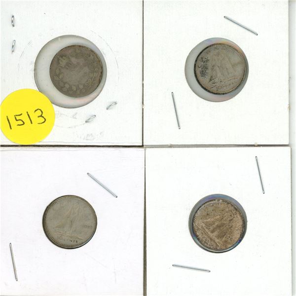 1930, 1942, 1949, 1962 Canada Silver 10 Cents.