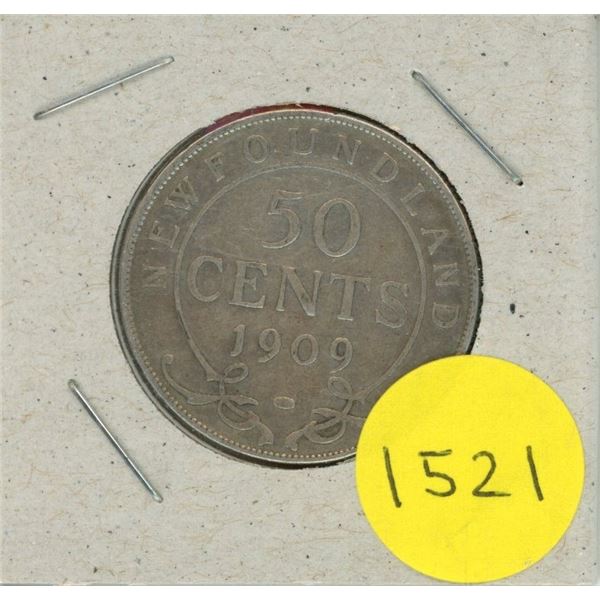1909 New Foundland 50 Cents Coin.