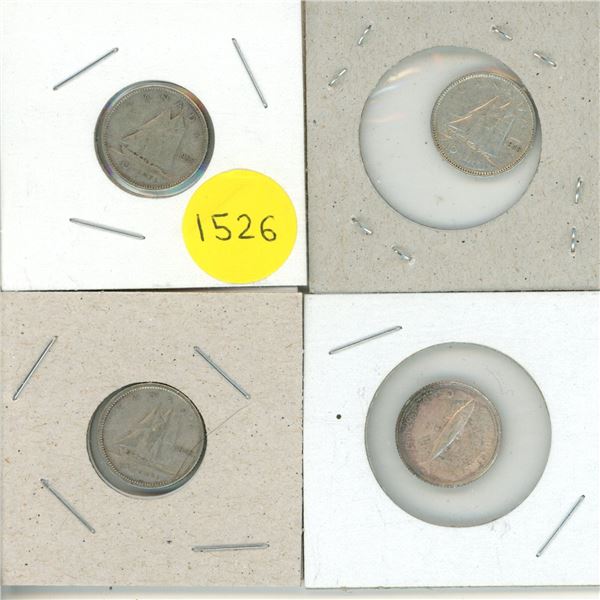 1949, 1942, 1967, 1952 Canada Silver 10 Cents.