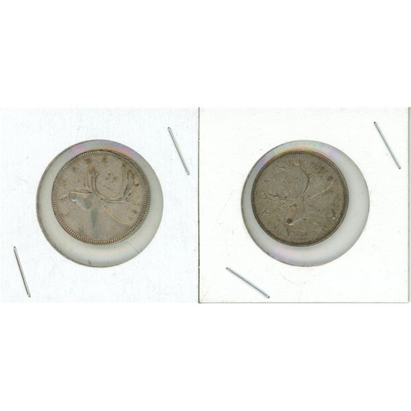 1948 and 1949 Canada Silver 25 Cents Coins.