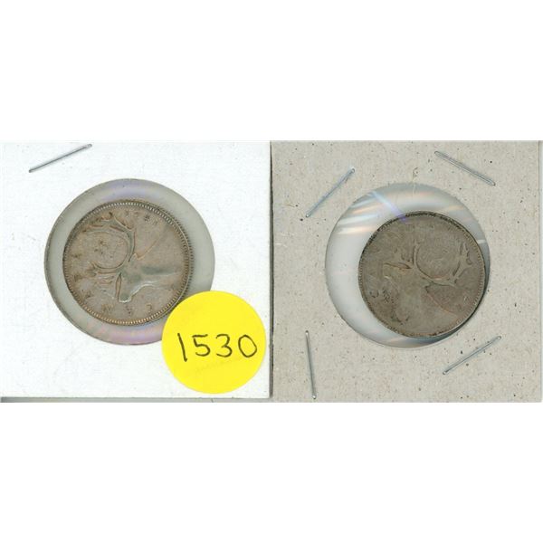 1941 and 1968 Canada Silver 25 Cents Coins.
