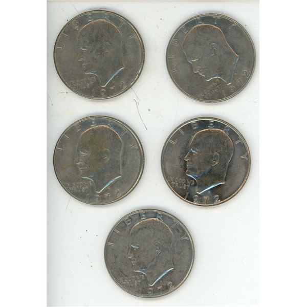 (5) 1972 U.S.A. One Dollar Coins.