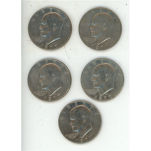 (5) 1977 U.S.A. One Dollar Coins.