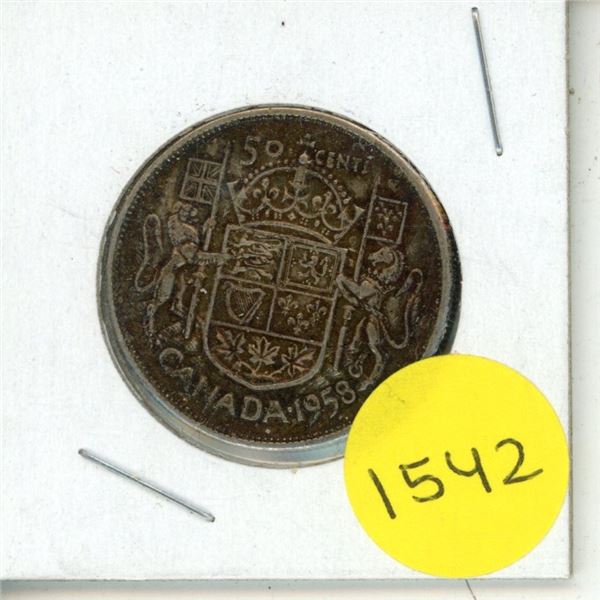 1958 Canada Silver 50 Cents Coin.