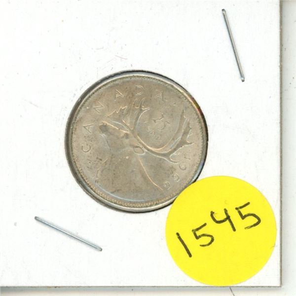1966 Canada Silver 25 Cents Coin.