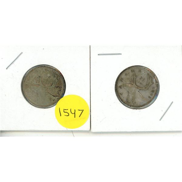 1942 and 1943 Canada Silver 25 Cents Coin.