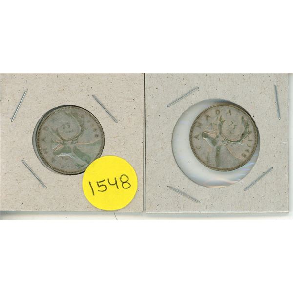 1944 and 1945 Canada Silver 25 Cents Coin.