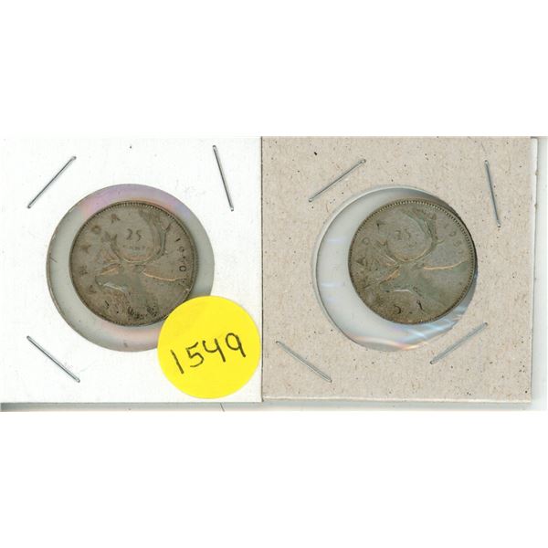 1950 and 1951 Canada Silver 25 Cents Coin.