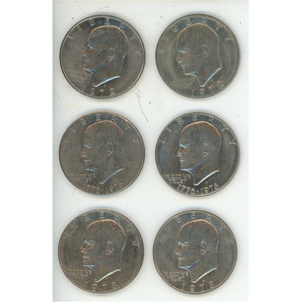 (2) 1972, (2) 1976, (2) 1978 U.S.A. One Dollar Coins.