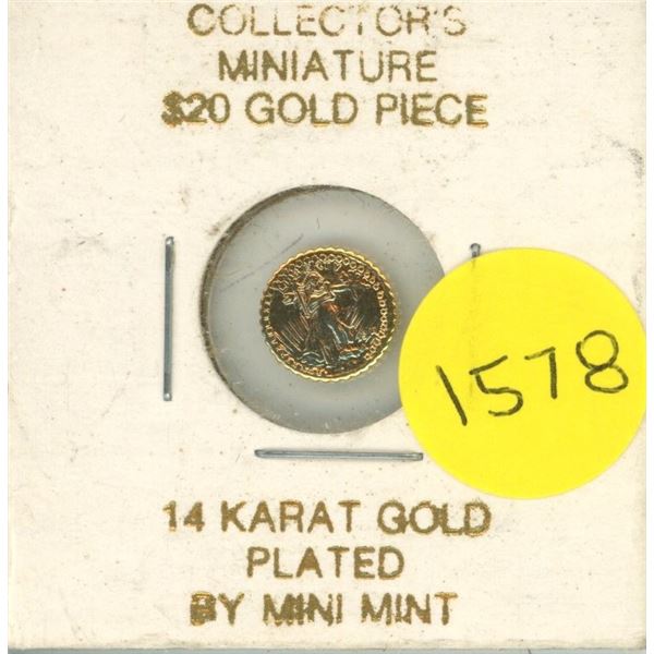 Collectors Minature $20 Gold Piece 14 Karat Gold Plated by Mini Mint.