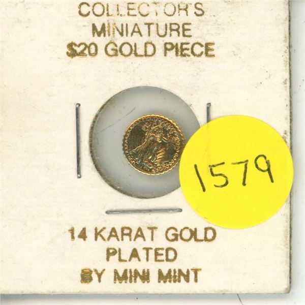 Collectors Minature $20 Gold Piece 14 Karat Gold Plated by Mini Mint.