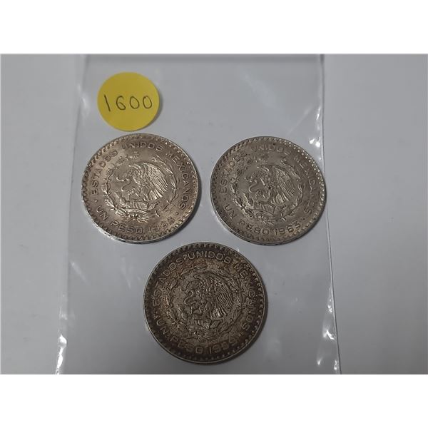 (2) 1963 and 1959 Mexican Un Peso Coins.