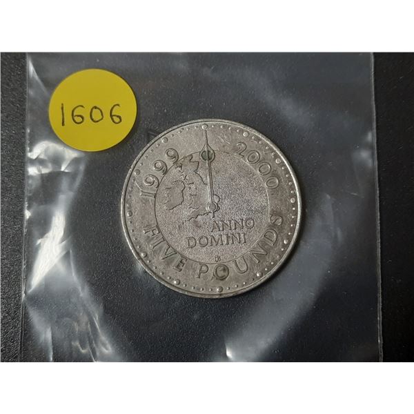 The 1999-2000 Millennium "Anno Domini" Five Pound Coin.