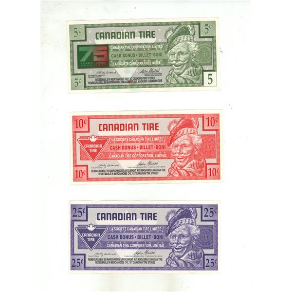 Canadian Tire 5 Cents, 10 Cents and 25 Cents Currency.