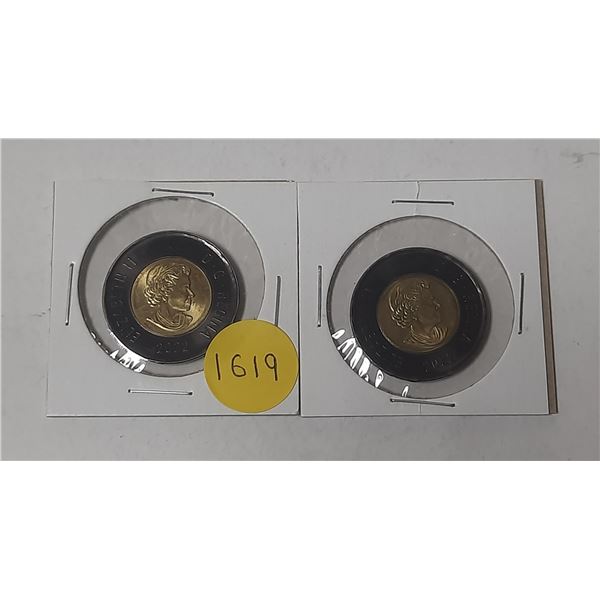 (2) 2022 Canadian Two Dollar - Black Rim Tonnie.