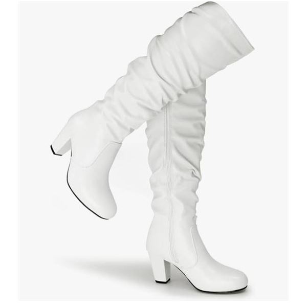 Hawkwell Women’s White Fall Winter Side Zip Chunky High-heel Knee High Boots size 8
