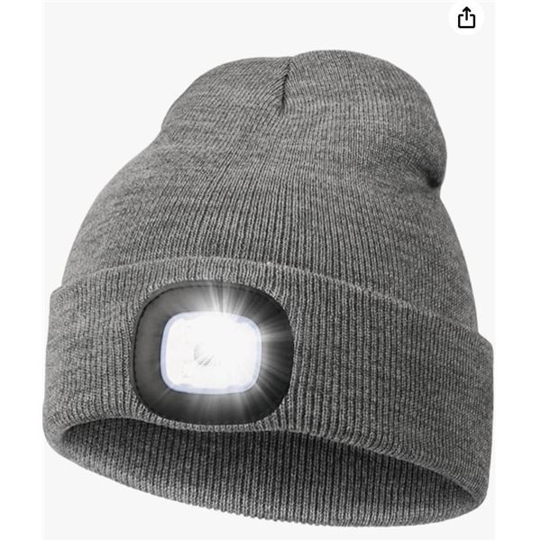 BK LED Knit Beanie with Integrated Headlamp Grey