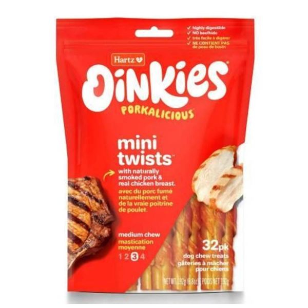 Hartz Oinkies Dog Chews Mini Twists, 3 Pack, 32 Pieces Each