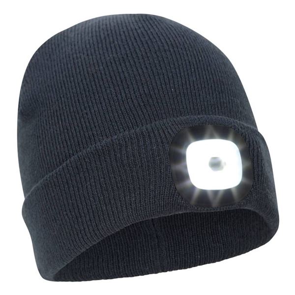 BK LED Toque With Light, Black Knit Beanie Hat