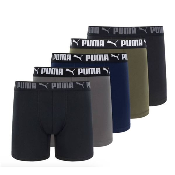 Puma 5-Pack Boxer Briefs, Size XL, Performance Moisture-Wicking Design **Colors May Vary**