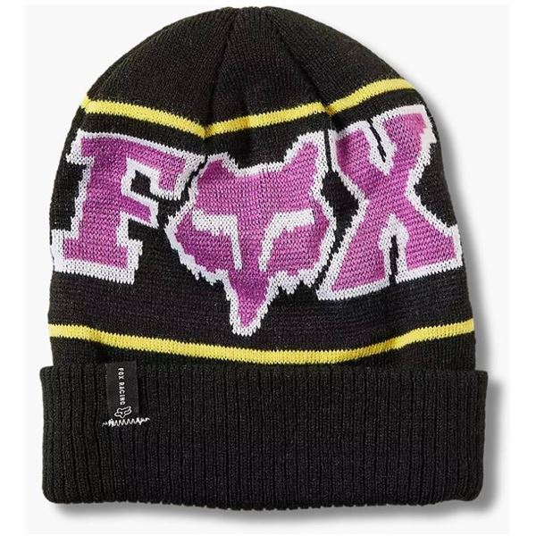 Fox Racing Knit Beanie with Yellow and Pink Accents