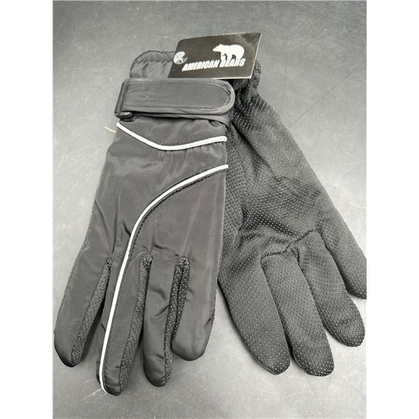 American Bear Ski Gloves Black  with Synthetic Grip and Adjustable Straps