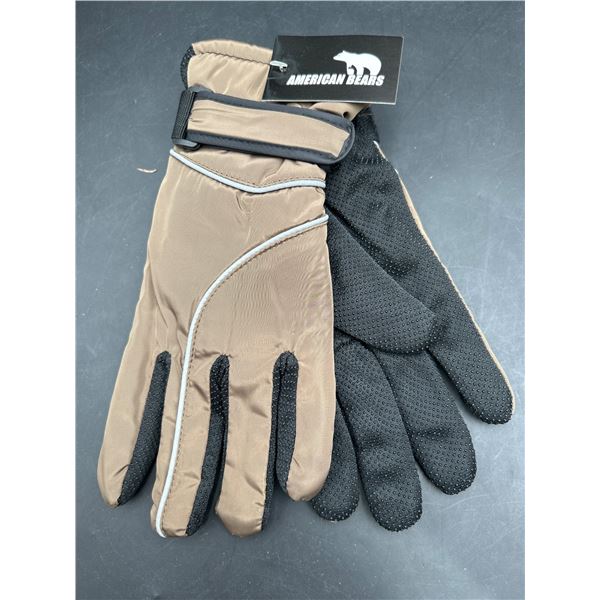 American Bear Ski Gloves Tan  with Synthetic Grip and Adjustable Straps