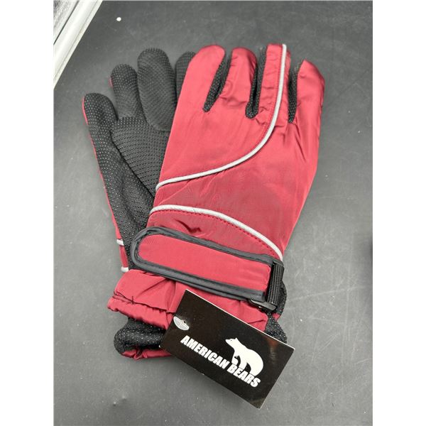 American Bear Ski Gloves Red  with Synthetic Grip and Adjustable Straps