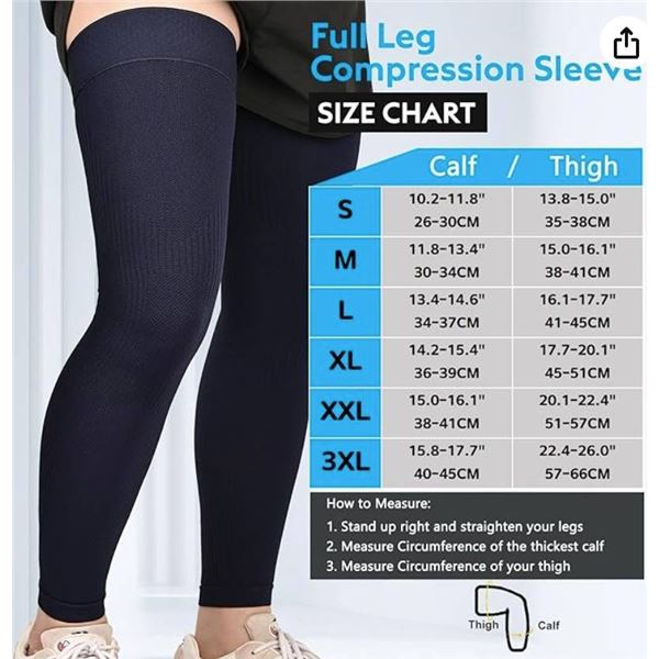 KEKING Full Leg Compression Sleeves, 3XL, 20-30mmHg