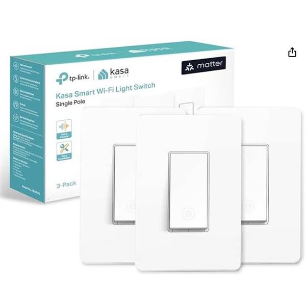 TP-Link Kasa Smart Wi-Fi Light Switch 3-Pack, Single Pole, Model HS200P3