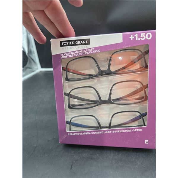 Foster Grant Classic Reading Glasses +1.50, Set of 3