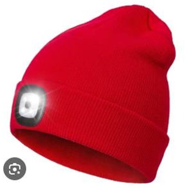 Red BK LED Light Beanie Hat with Rechargeable Feature