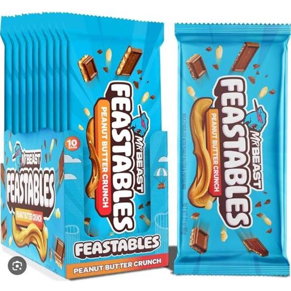 MrBeast Feastables Chocolate Bar Set, Peanut Butter, 10 x 60g Bars