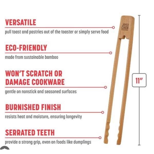 Joyce Chen Burnished Bamboo 11-Inch Tongs Item No. J32-2047, Qty: 6