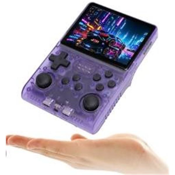 Handheld Game Console With Transparent Purple Casing and Dual Joystick Design