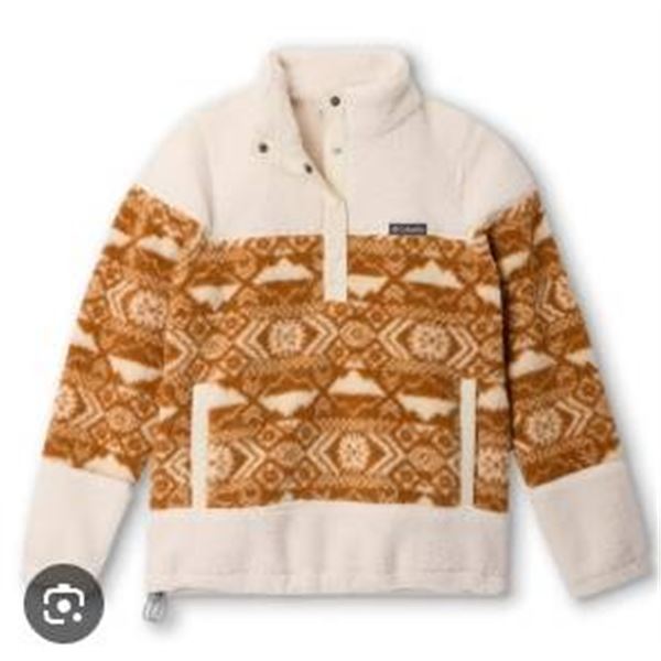 Columbia Sportswear Pullover Fleece Sweater With Brown and White Pattern