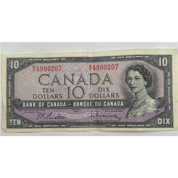 1954 Canadian Ten Dollar Banknote With Queen Elizabeth II Portrait