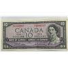 Image 1 : 1954 Canadian Ten Dollar Banknote With Queen Elizabeth II Portrait