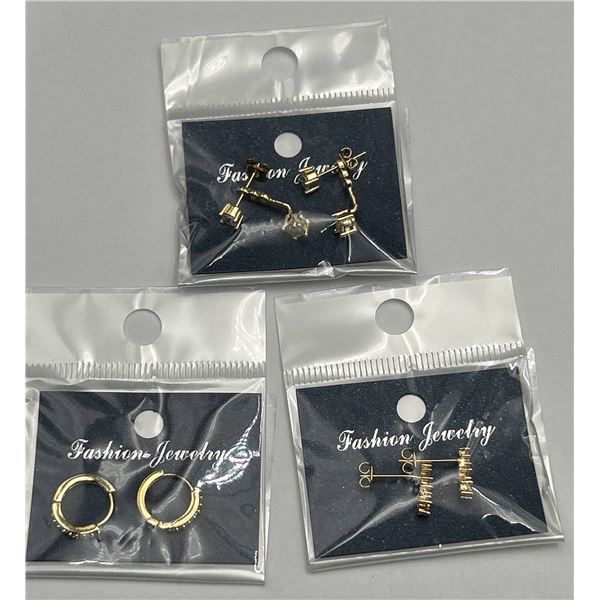 Lot of 3  Sets of Fashion Jewelry Earrings with Gold-Tone Finish