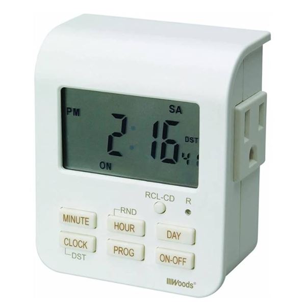 Lot of 2 Woods 50009 Indoor 7-Day Heavy Duty Digital Outlet Timer with 2-Outlets