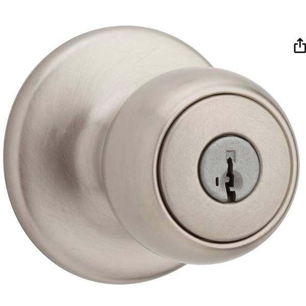Lot of 3 Weiser Fairfax Satin Chrome Front Door Knob with Lock and Key, Exterior/Interior Door Handl