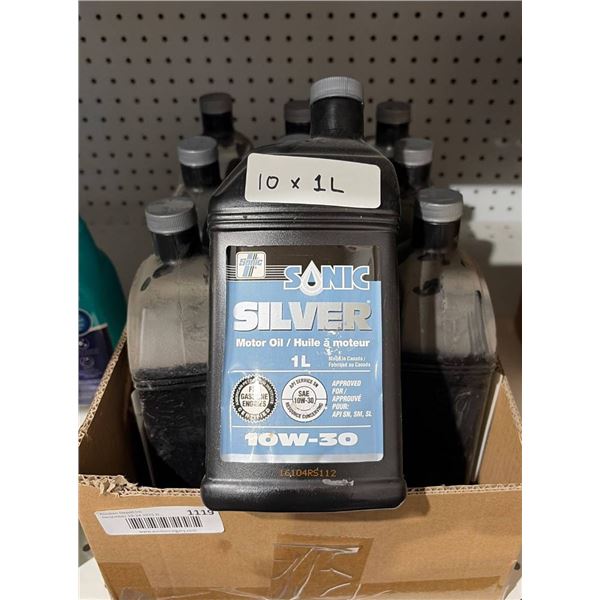 Lot of 10 Sonic Silver 10W-30 Motor Oil 1L Containers