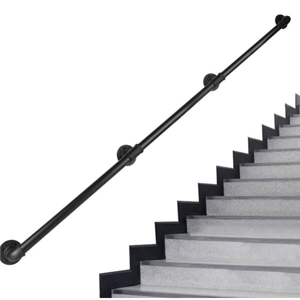 Pipe Stair Handrail, 9 Ft Metal Staircase Handrail, Black Galvanized Industrial Iron Hand Rail for I